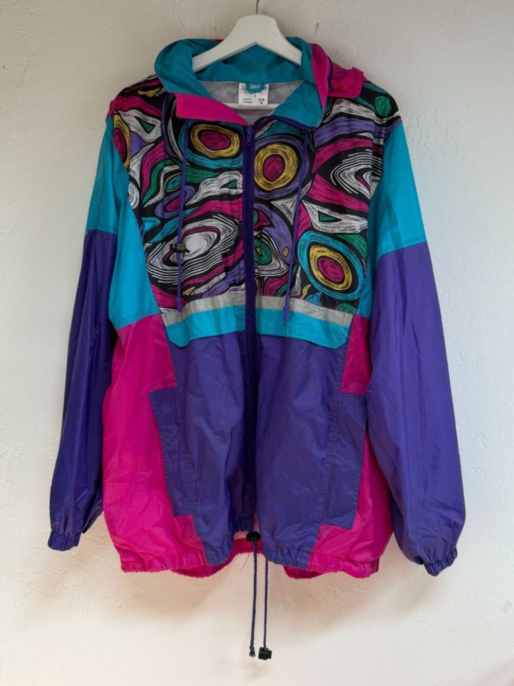 Marcel Clair Vintage 90s Colorblock Windbreaker Abstract Hooded Jacket Small